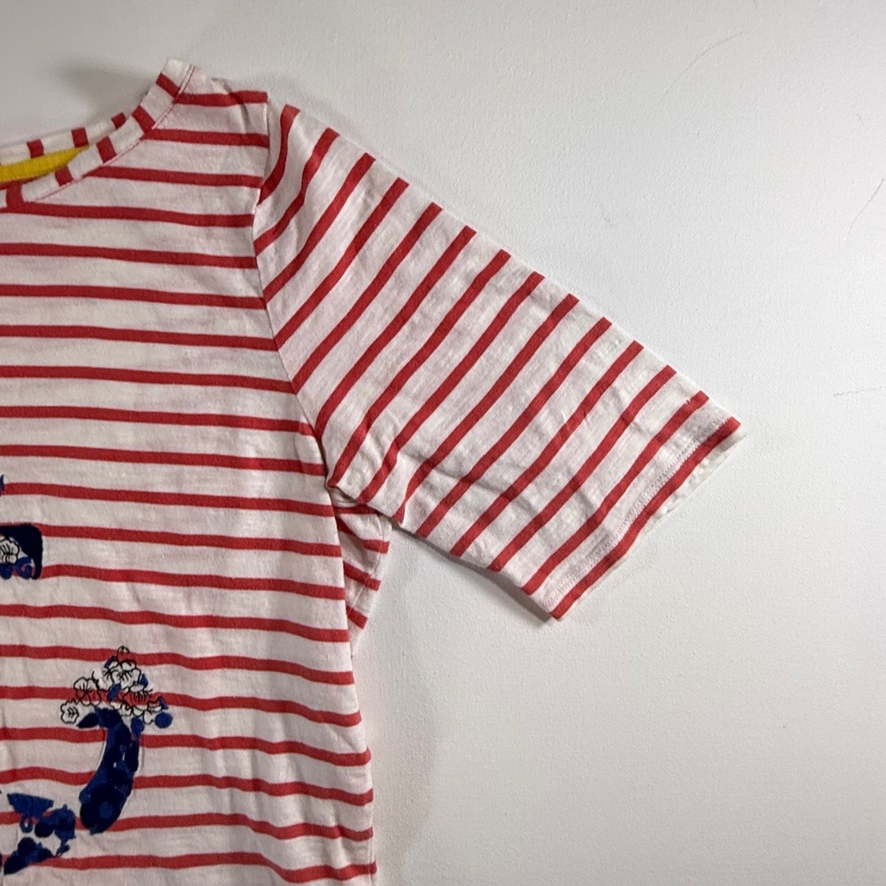 Boden Floral Nautical Anchor Stripe Shirt Womens 12 Red White Coastal Preppy - Picture 5 of 12